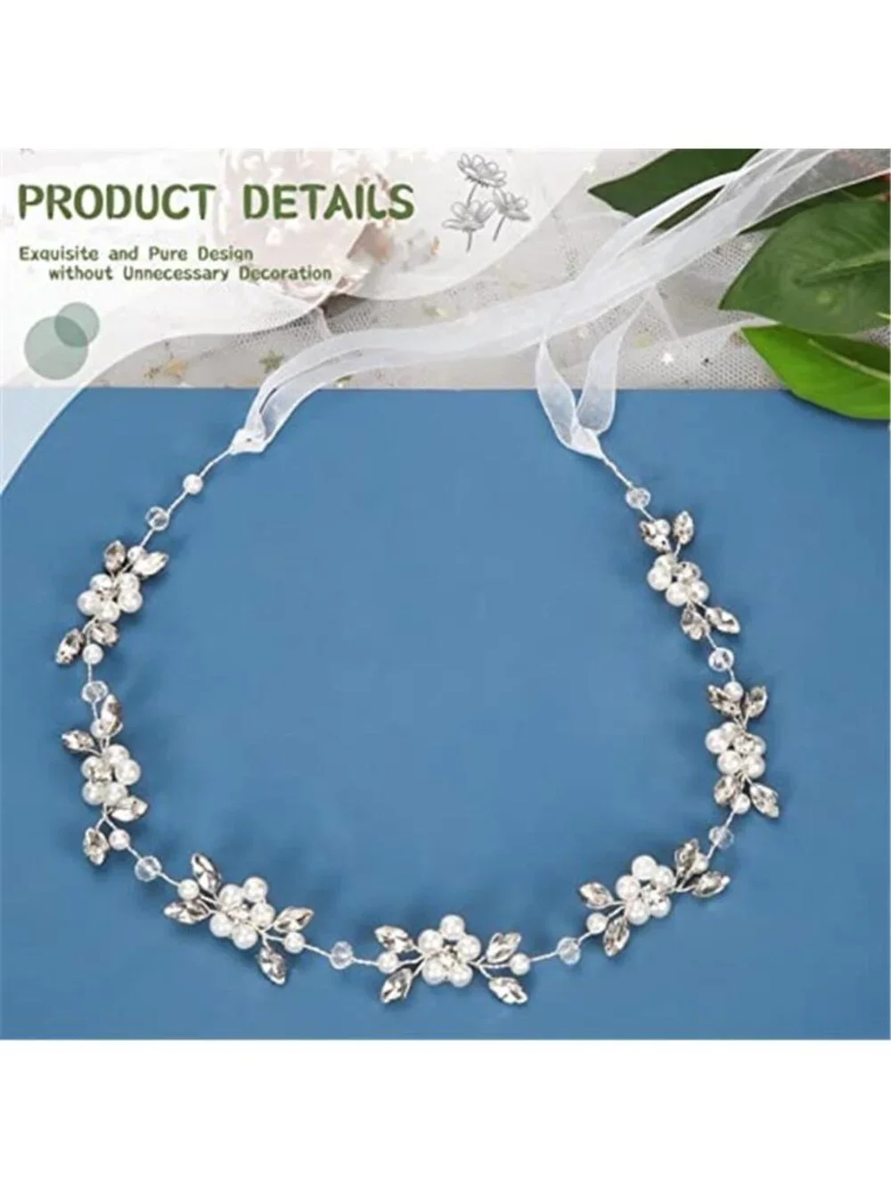 Pearl Rhinestone Flower Wedding Hair Headband Bridal Accessories Silver White